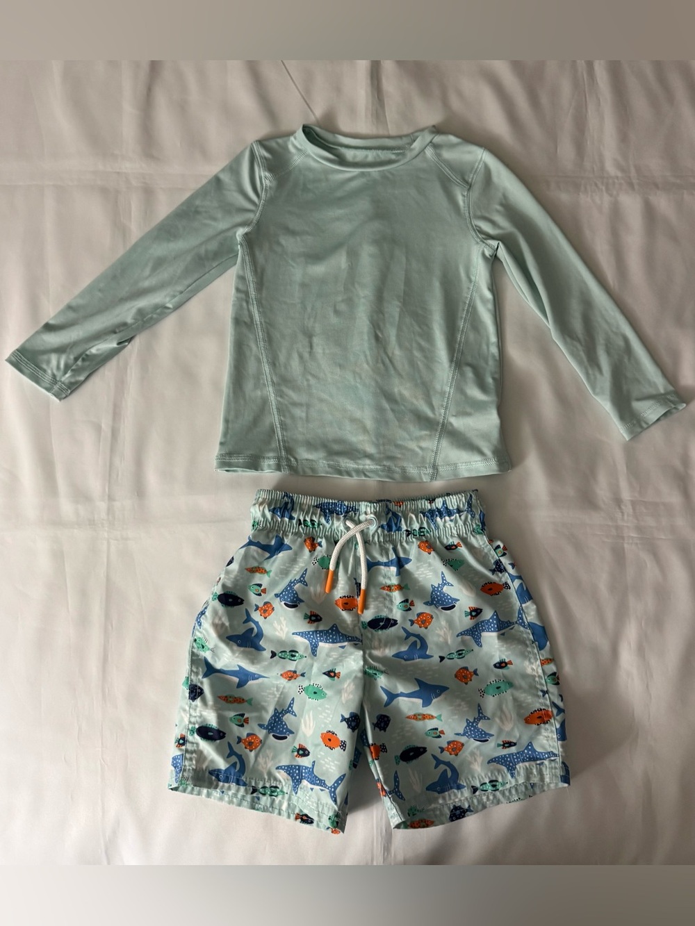 Cat & Jack Blue Ocean Themed Swimsuit - Long Sleeve Shirt & Trunks